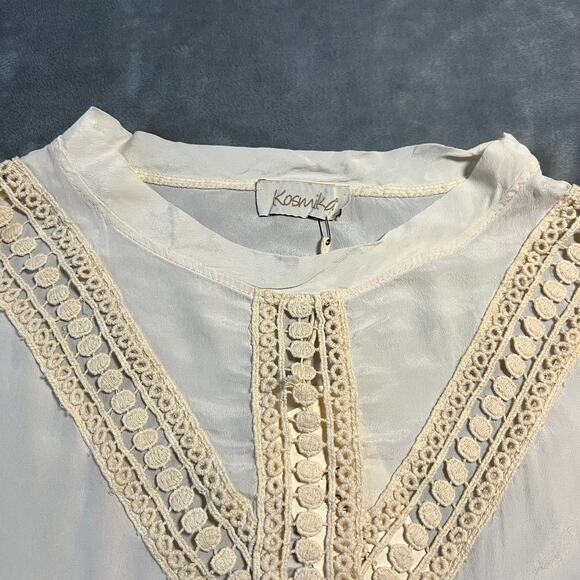 Kosmika Crewneck Crochet Trim Blouse Size Small NEW Semi Sheer Boho Cottagecore - Picture 5 of 12